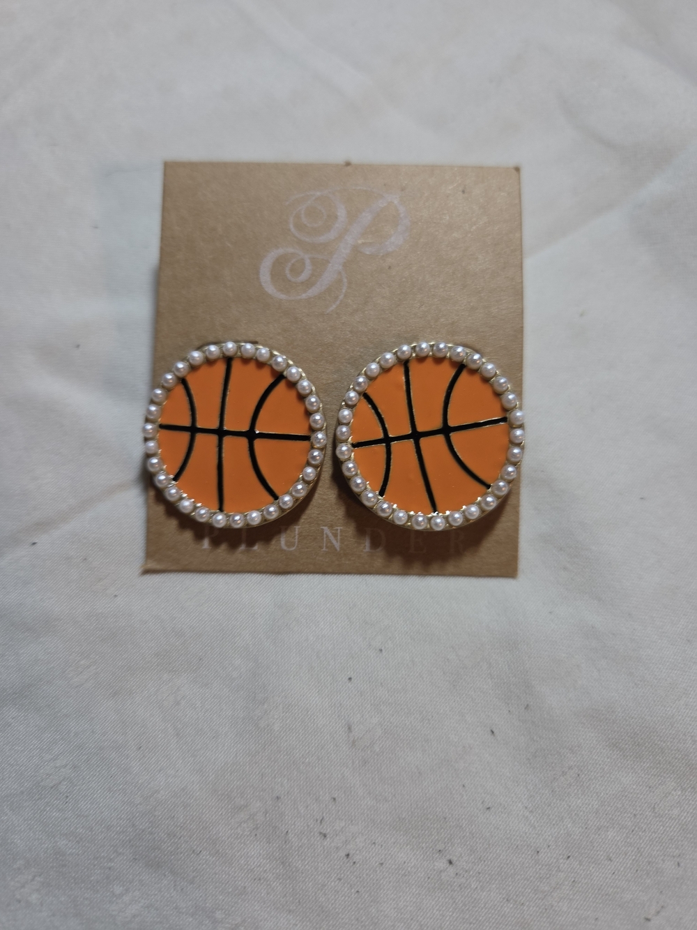 Plunder Orange Basketball Pearl-Edge Stud Earrings
